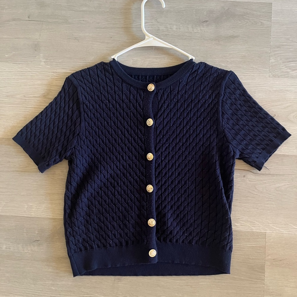 Navy Blue Button-Up Knit Top